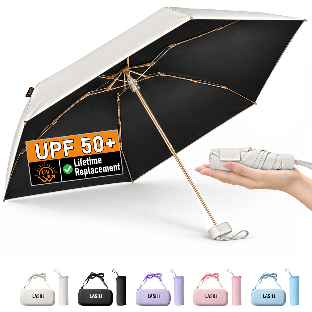 LASILI F7 MINI UPF 50+ Travel Umbrella with UV Protection, Sun & Rain