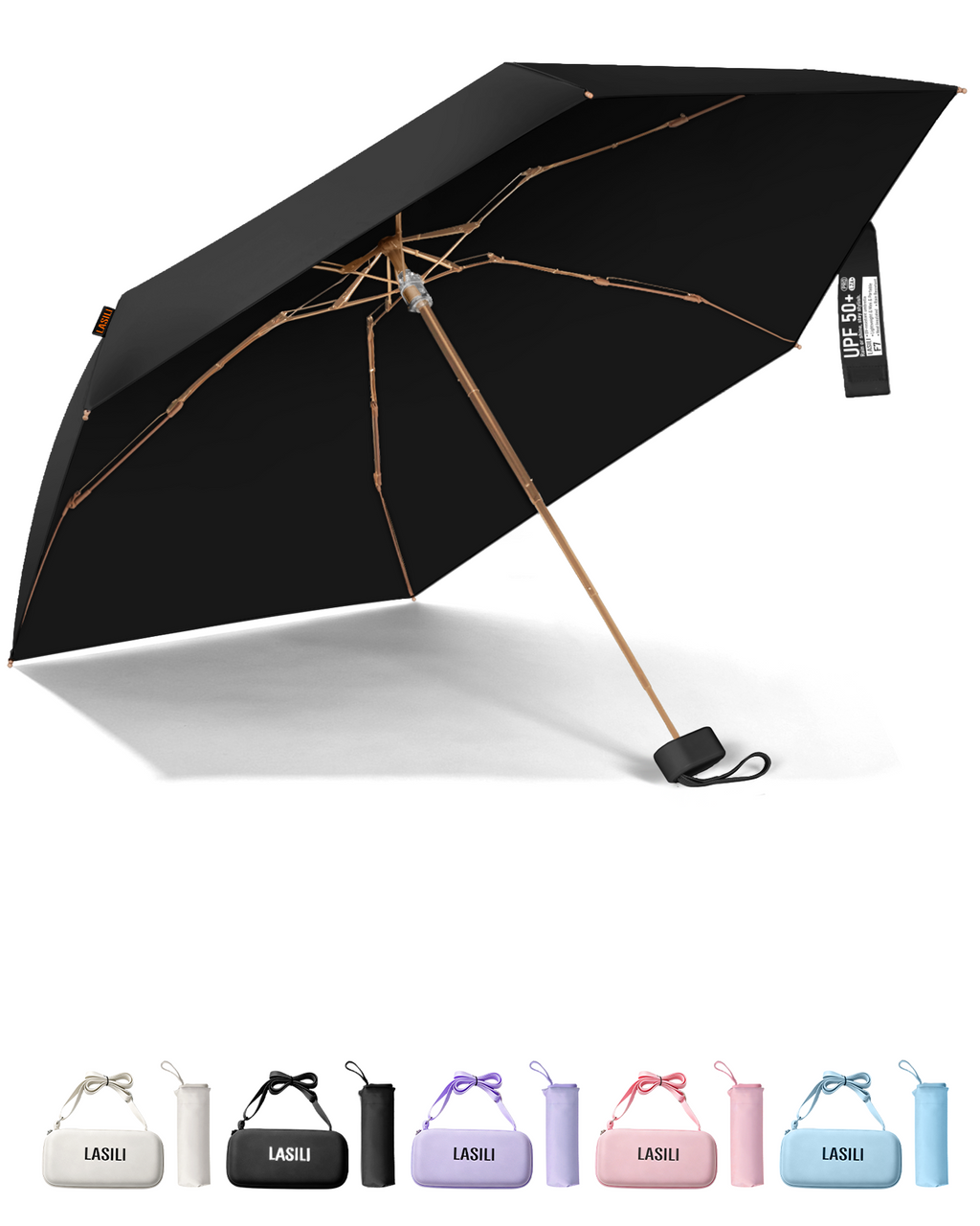 LASILI F7 MINI UPF 50+ Travel Umbrella with UV Protection, Sun & Rain
