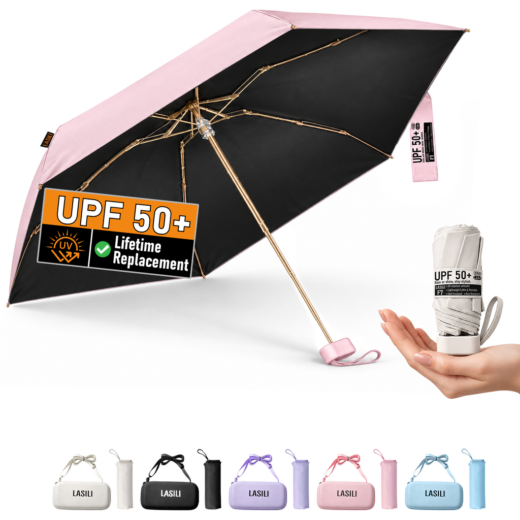 LASILI F7 MINI UPF 50+ Travel Umbrella with UV Protection, Sun & Rain