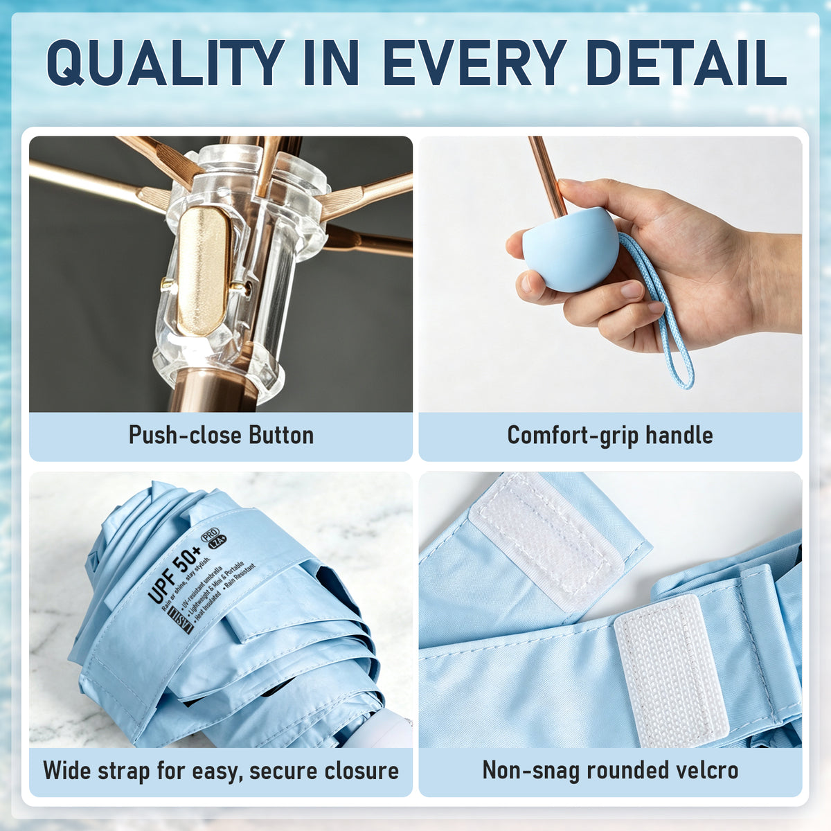LASILI F3 MINI Travel Umbrella with UV Protection, Sun & Rain, 39" Arc