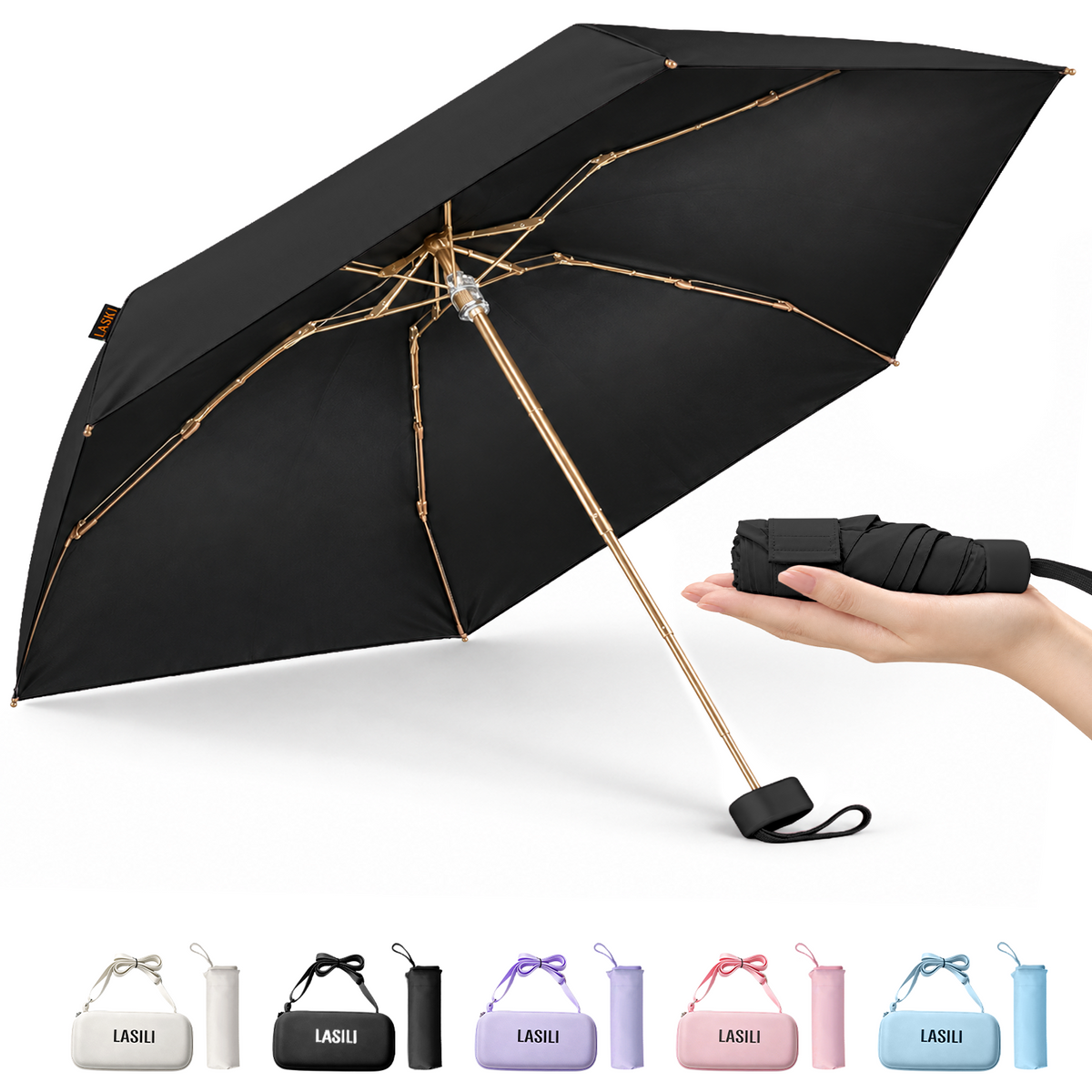 LASILI F7 MINI UPF 50+ Travel Umbrella with UV Protection, Sun & Rain