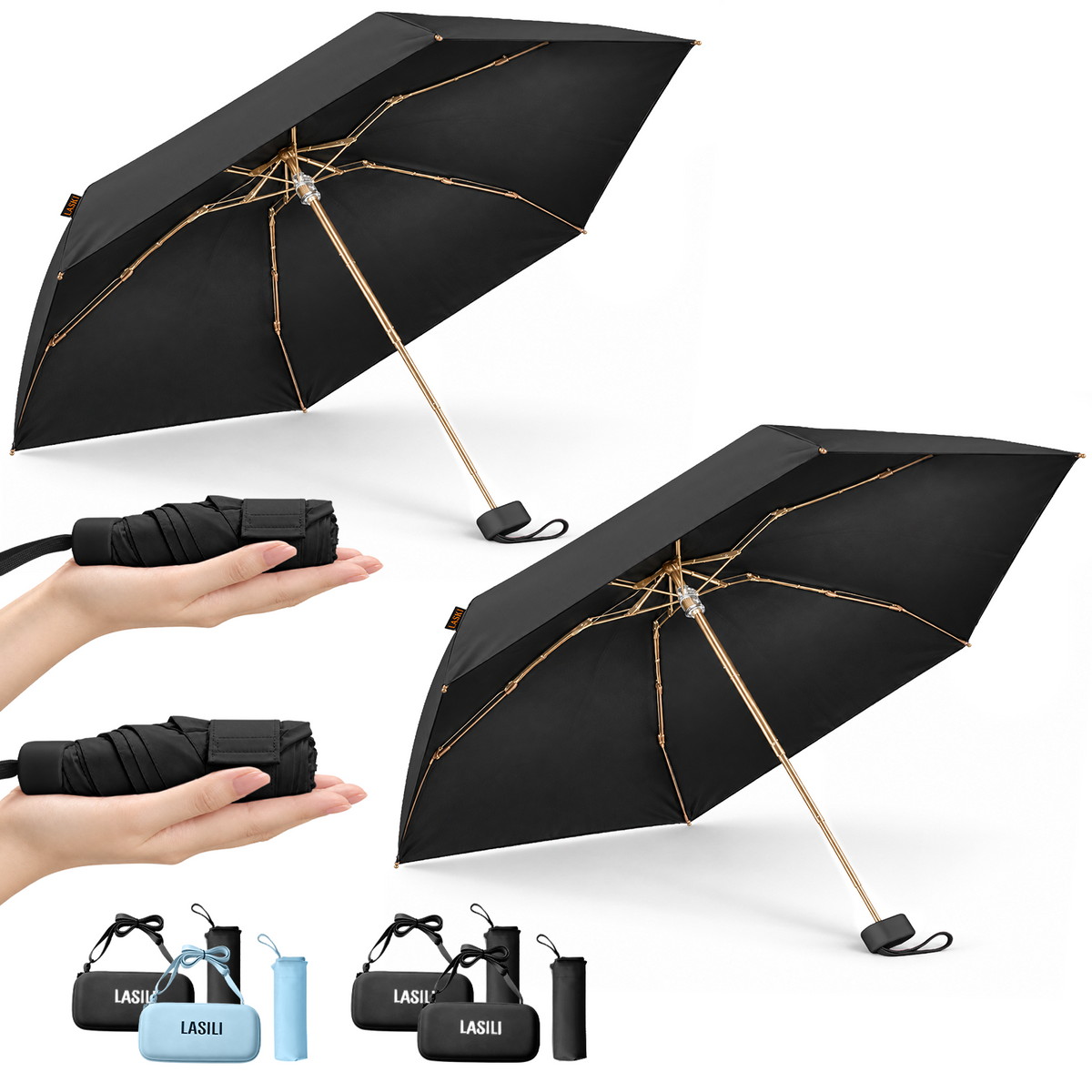 LASILI F7 MINI UPF 50+ Travel Umbrella with UV Protection, Sun & Rain