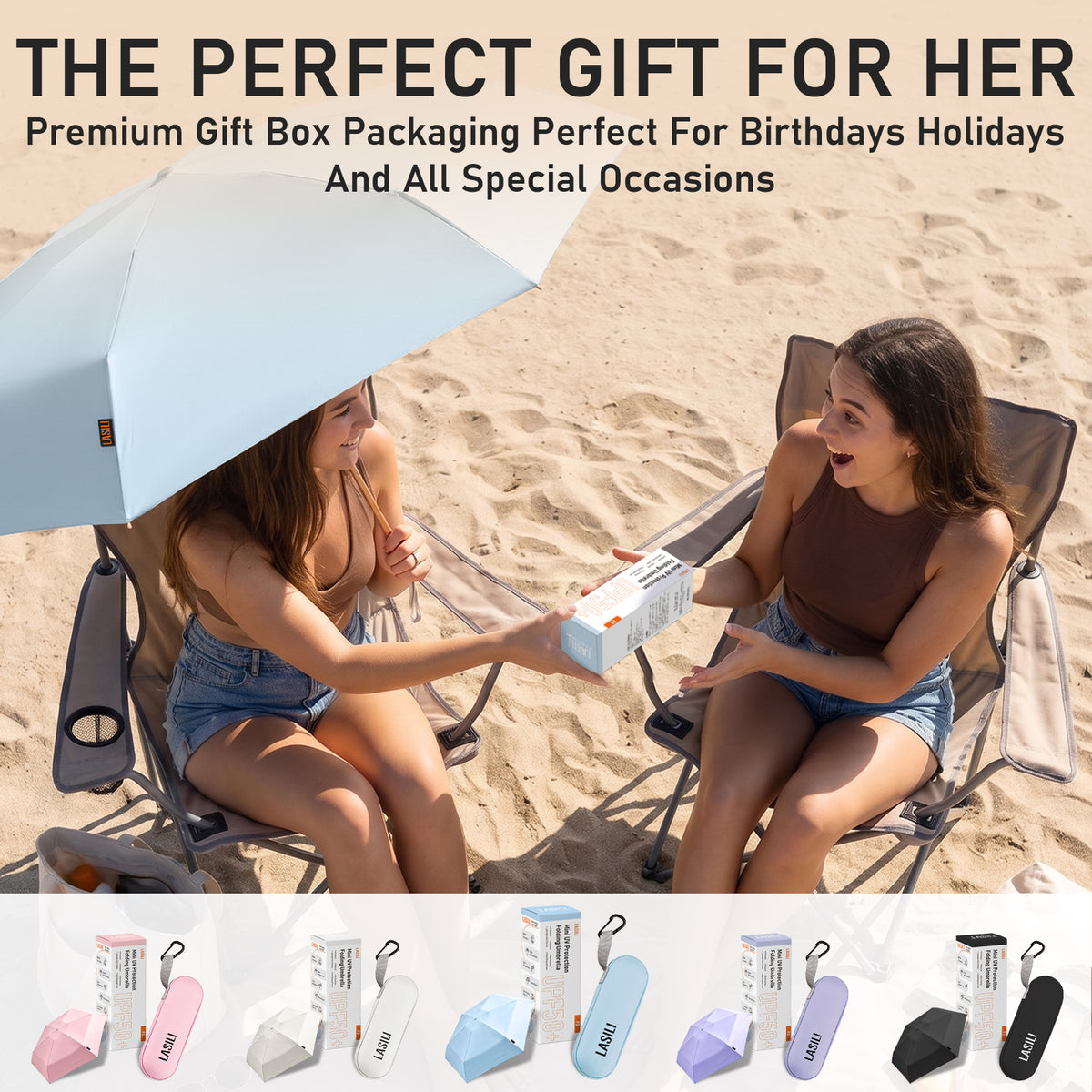 LASILI F3 MINI Travel Umbrella with UV Protection, Sun & Rain, 39" Arc