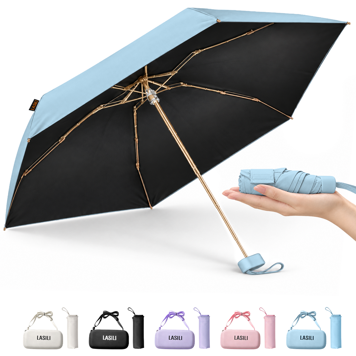LASILI F7 MINI UPF 50+ Travel Umbrella with UV Protection, Sun & Rain
