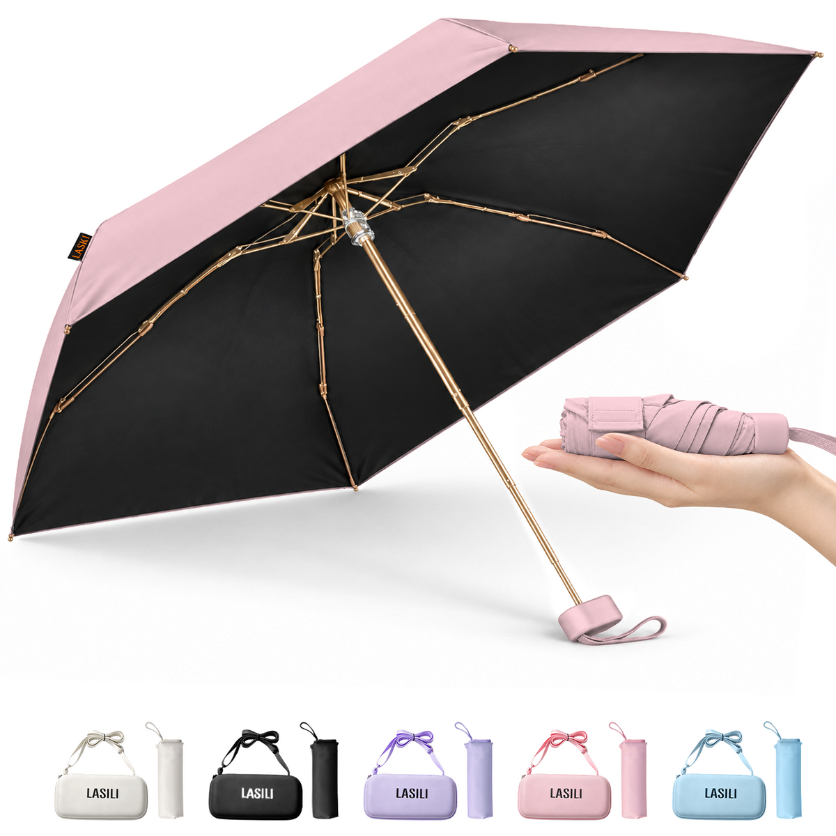 LASILI F7 MINI UPF 50+ Travel Umbrella with UV Protection, Sun & Rain