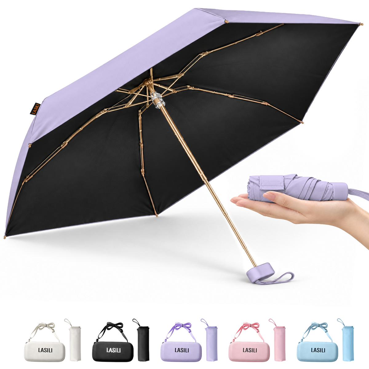 LASILI F7 MINI UPF 50+ Travel Umbrella with UV Protection, Sun & Rain