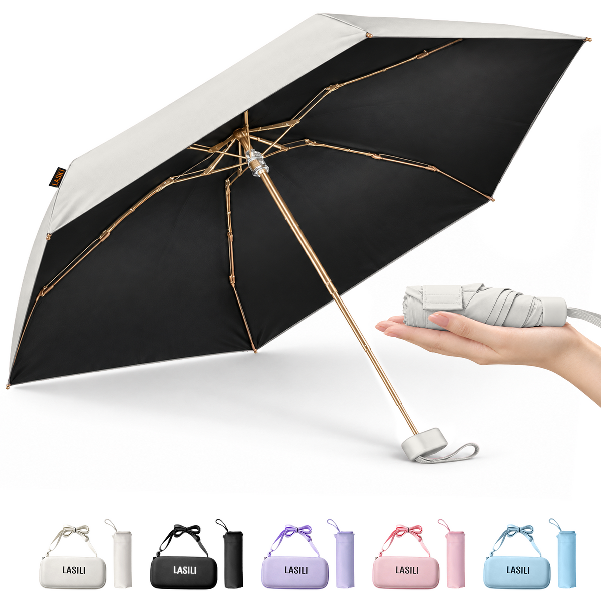 LASILI F7 MINI UPF 50+ Travel Umbrella with UV Protection, Sun & Rain